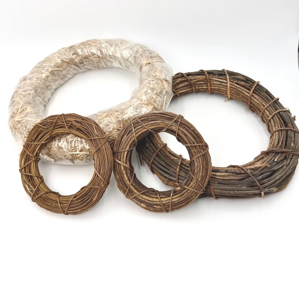 Natural Grapevine and Straw Wreath Base Set‎ 4pc Rustic DIY Craft Decor 6-14in